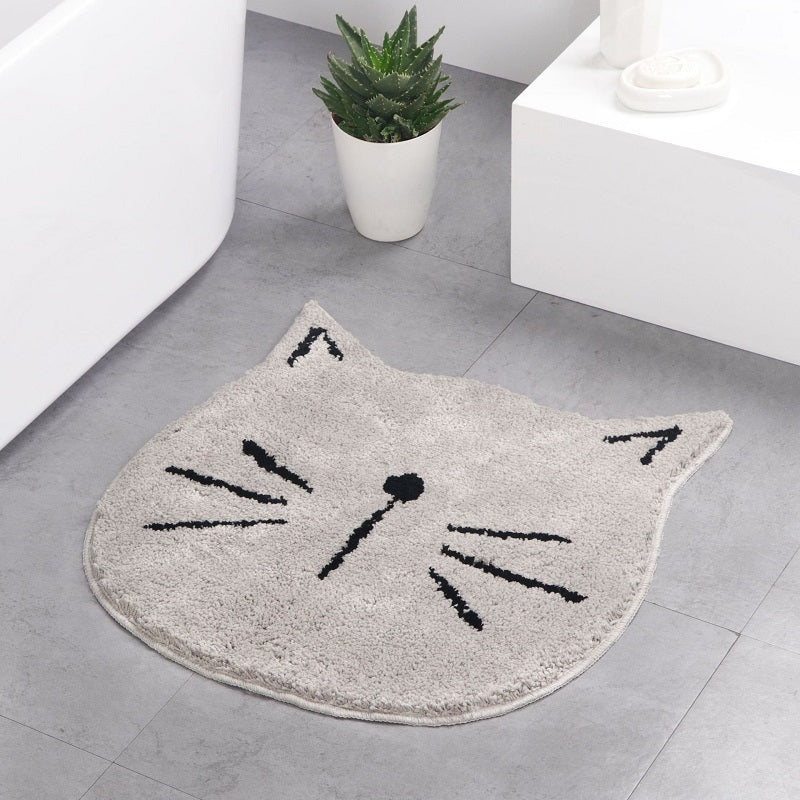 Cartoon Cat Bathroom Absorbent Mat Grey White