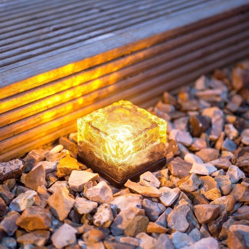 Waterproof Solar LED Ground Crystal Glass Ice Brick Shape