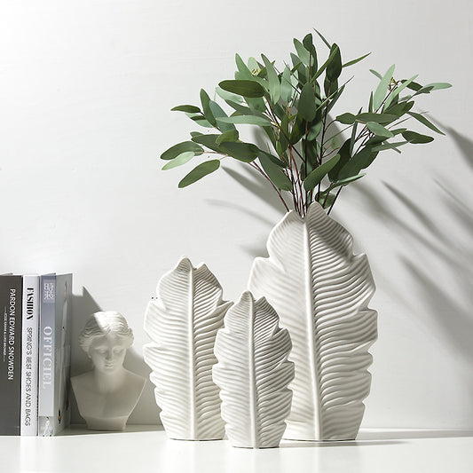 Leaf  Vase Ceramic White