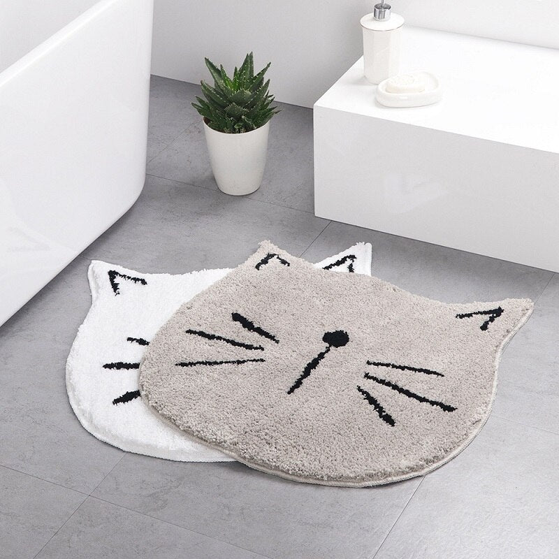 Cartoon Cat Bathroom Absorbent Mat Grey White