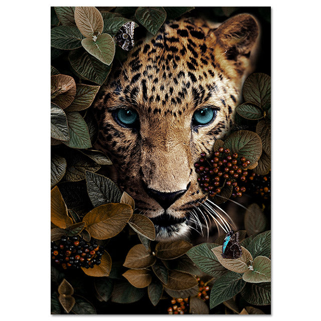 Wall Canvas Painting Animal Lion Tiger Bear Flowers