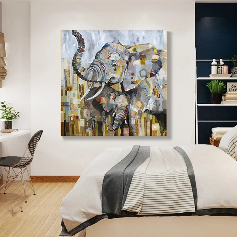 Abstract Animal Mom Loves Elephant Canvas Painting