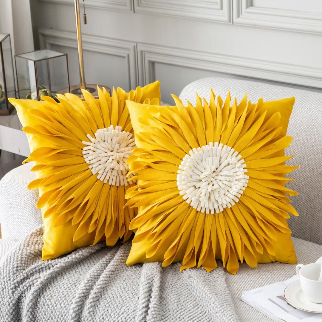 Throw Pillows Velvet Stitching 3D Chrysanthemum Cushion