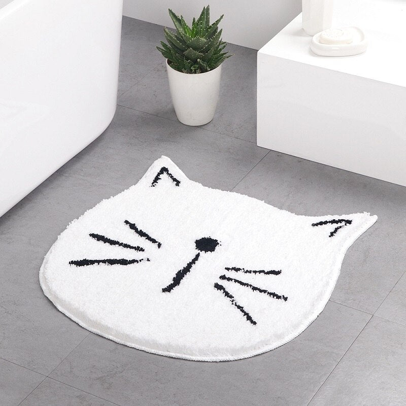 Cartoon Cat Bathroom Absorbent Mat Grey White