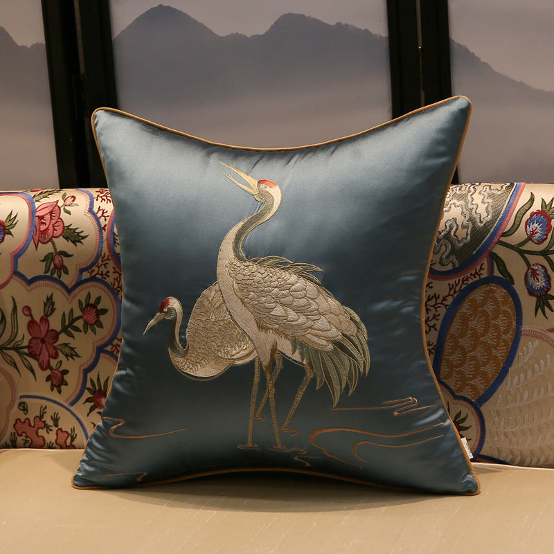 Crane Cushion Pillow Cover Without Core Silk Satin