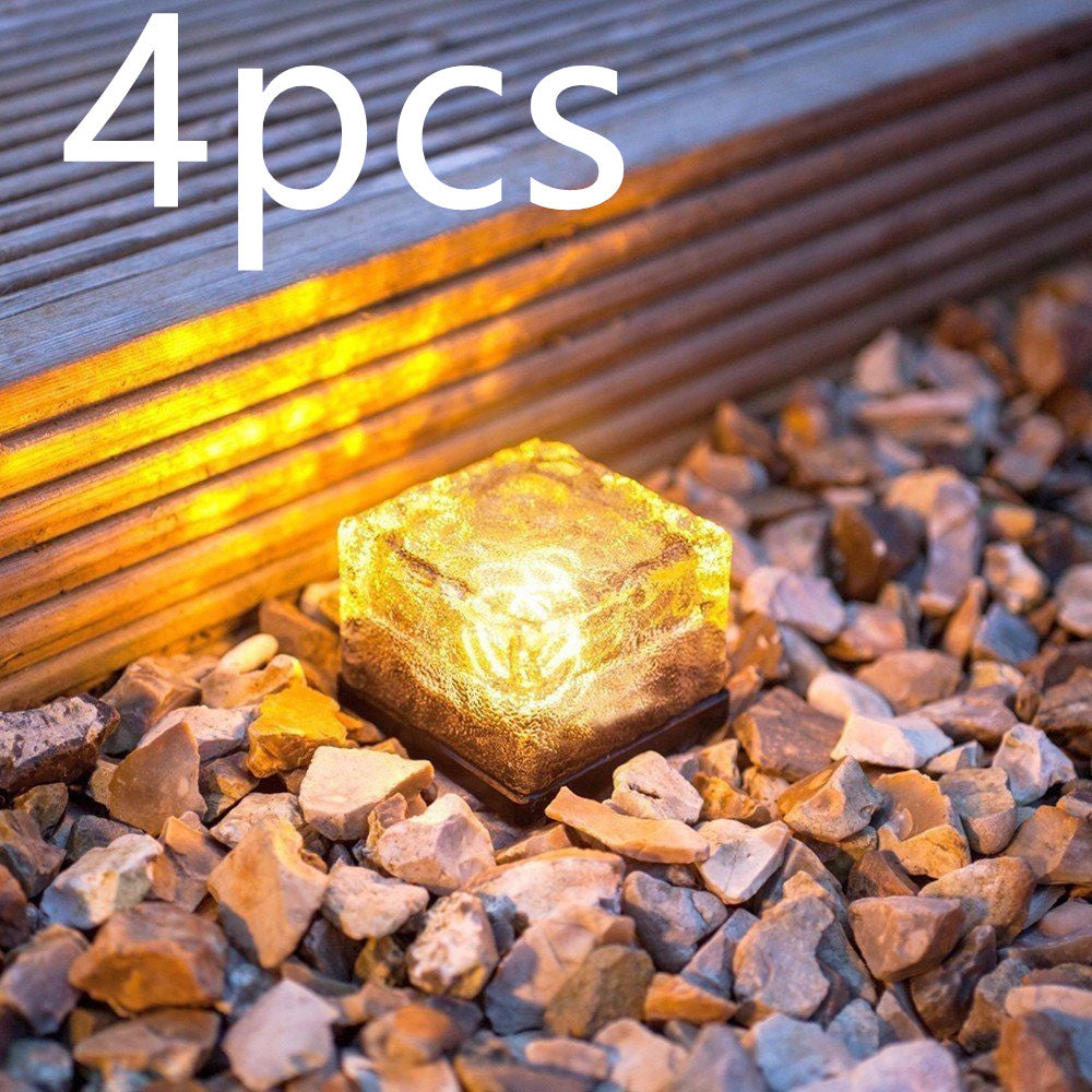 Waterproof Solar LED Ground Crystal Glass Ice Brick Shape