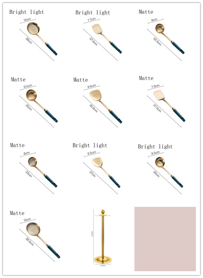 Ensemble d'ustensiles de cuisine en acier inoxydable plaqué or émeraude