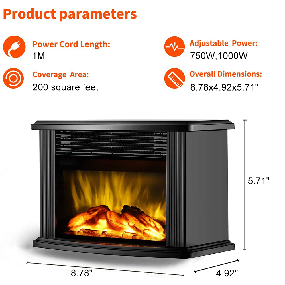 Electric Fireplace Heater LED Flame Effect Stove 1000W With Remote Control