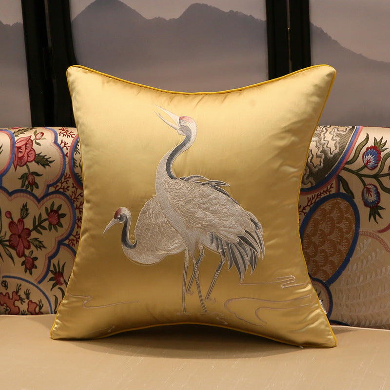 Crane Cushion Pillow Cover Without Core Silk Satin