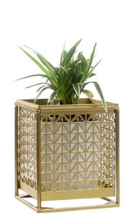 Gold Etched Metal Flower Pot