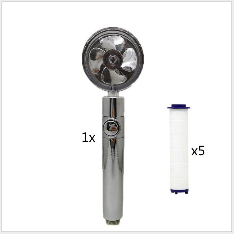 Propellergetriebener Duschkopf mit Stoppknopf und Baumwollfilter-Turbolader-Hochdruck-Handbrausedüse