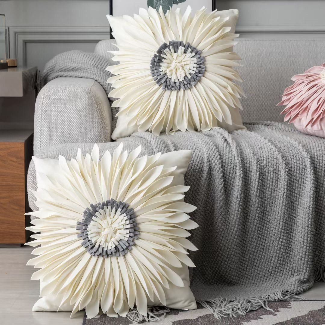 Throw Pillows Velvet Stitching 3D Chrysanthemum Cushion