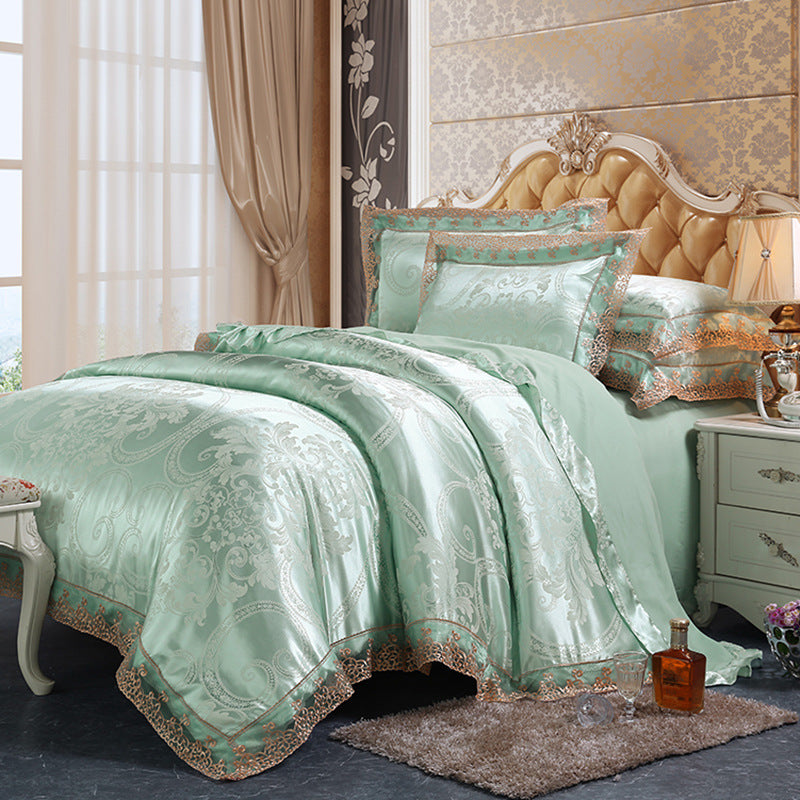 Ensemble de quatre pièces de luxe en soie de housse de couette en satin jacquard