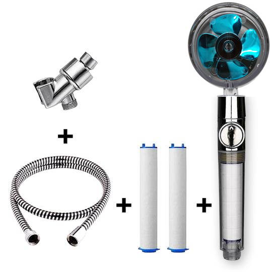 Propellergetriebener Duschkopf mit Stoppknopf und Baumwollfilter-Turbolader-Hochdruck-Handbrausedüse