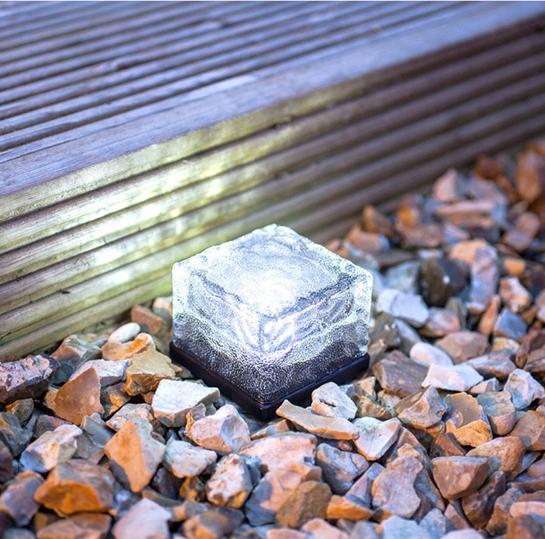 Waterproof Solar LED Ground Crystal Glass Ice Brick Shape