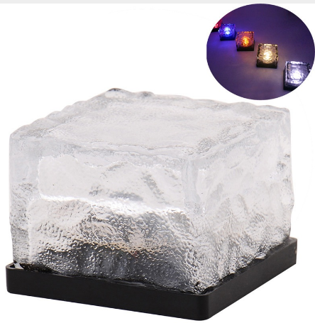 Waterproof Solar LED Ground Crystal Glass Ice Brick Shape