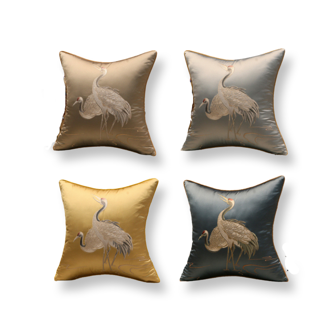 Crane Cushion Pillow Cover Without Core Silk Satin