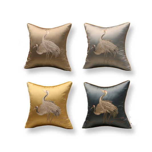 Crane Cushion Pillow Cover Without Core Silk Satin