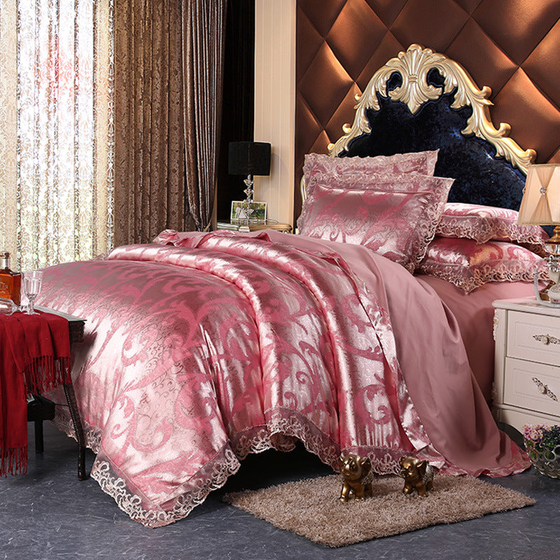 Ensemble de quatre pièces de luxe en soie de housse de couette en satin jacquard