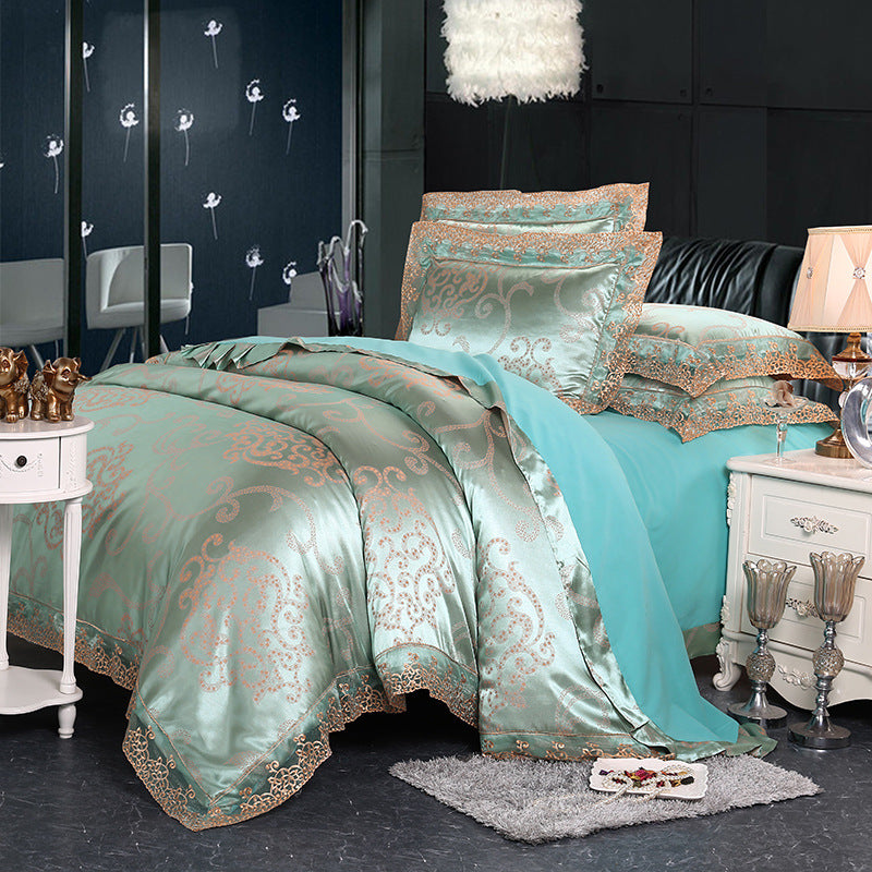 Ensemble de quatre pièces de luxe en soie de housse de couette en satin jacquard