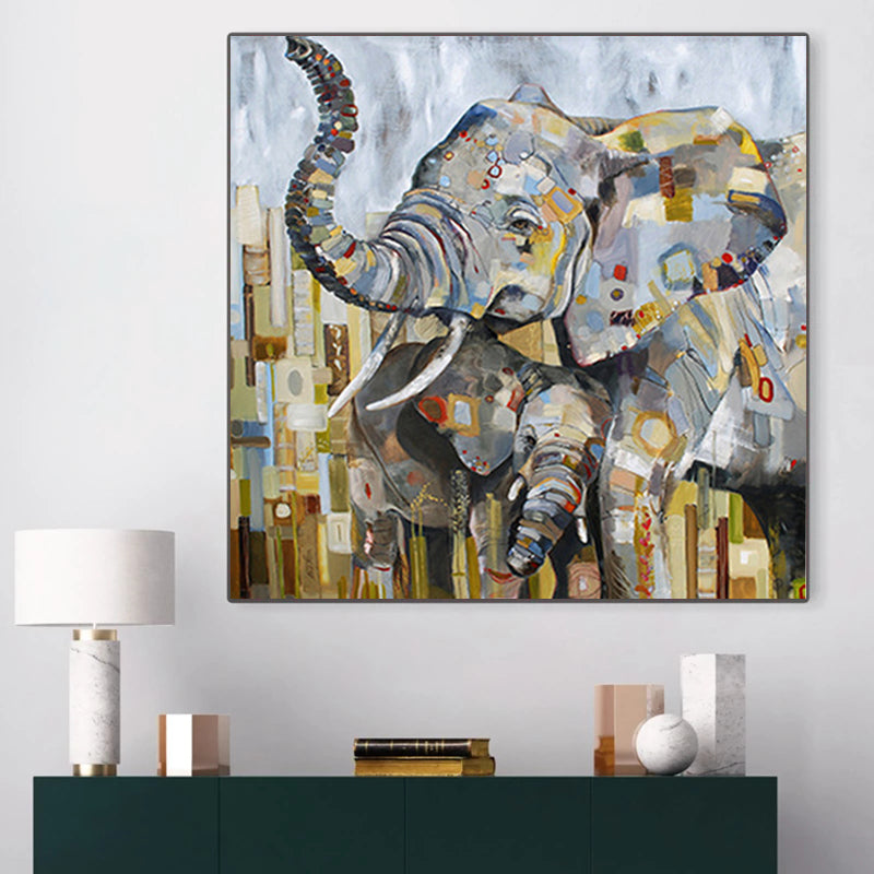 Abstract Animal Mom Loves Elephant Canvas Painting