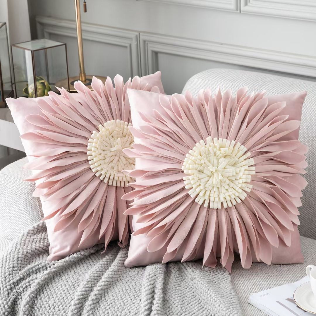 Throw Pillows Velvet Stitching 3D Chrysanthemum Cushion