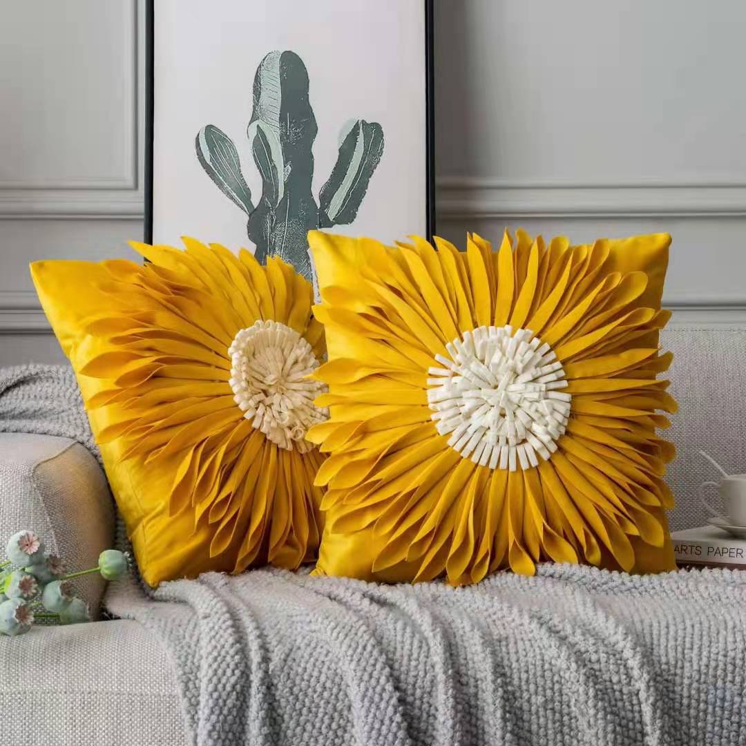 Throw Pillows Velvet Stitching 3D Chrysanthemum Cushion