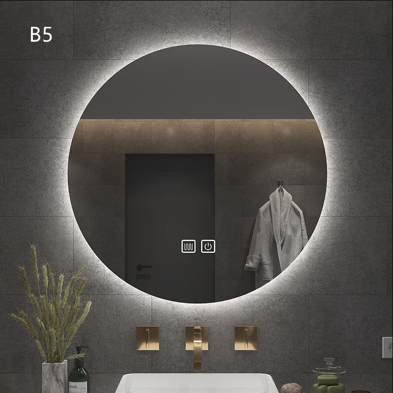 Round Smart Bathroom Toilet Mirror With Light Touch Screen Induction