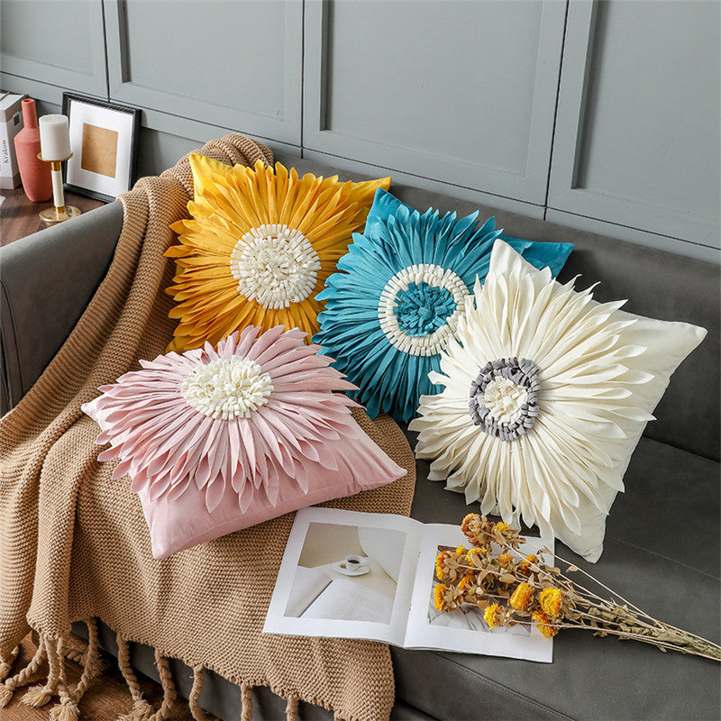 Throw Pillows Velvet Stitching 3D Chrysanthemum Cushion