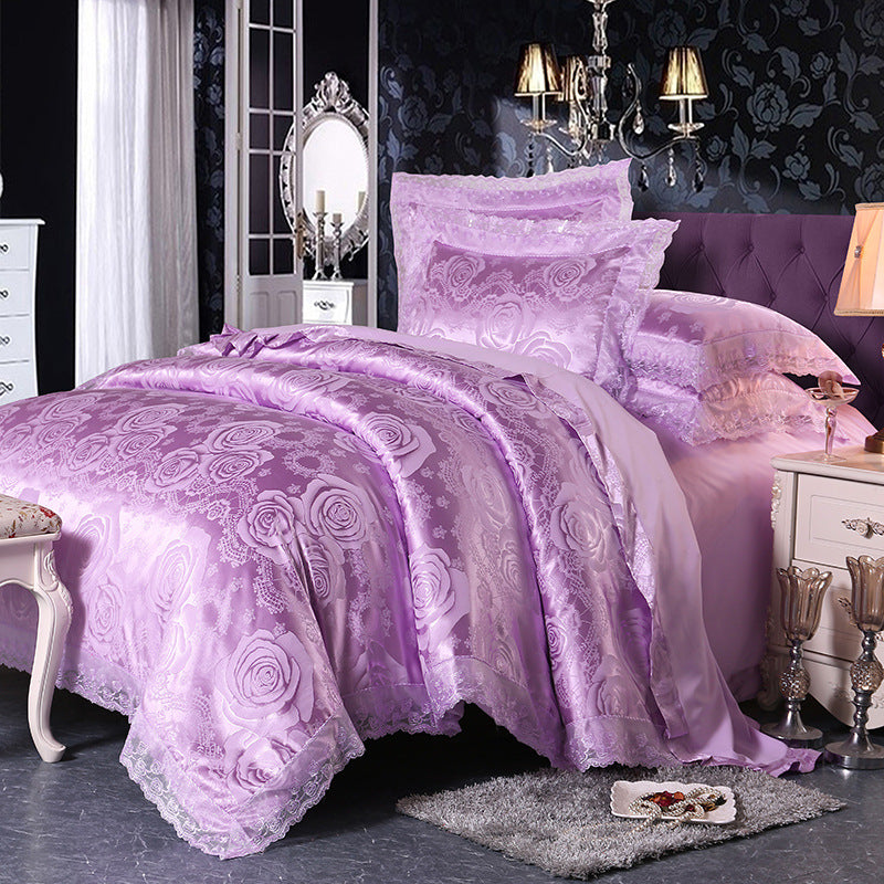 Ensemble de quatre pièces de luxe en soie de housse de couette en satin jacquard