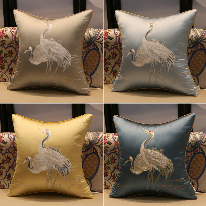 Crane Cushion Pillow Cover Without Core Silk Satin