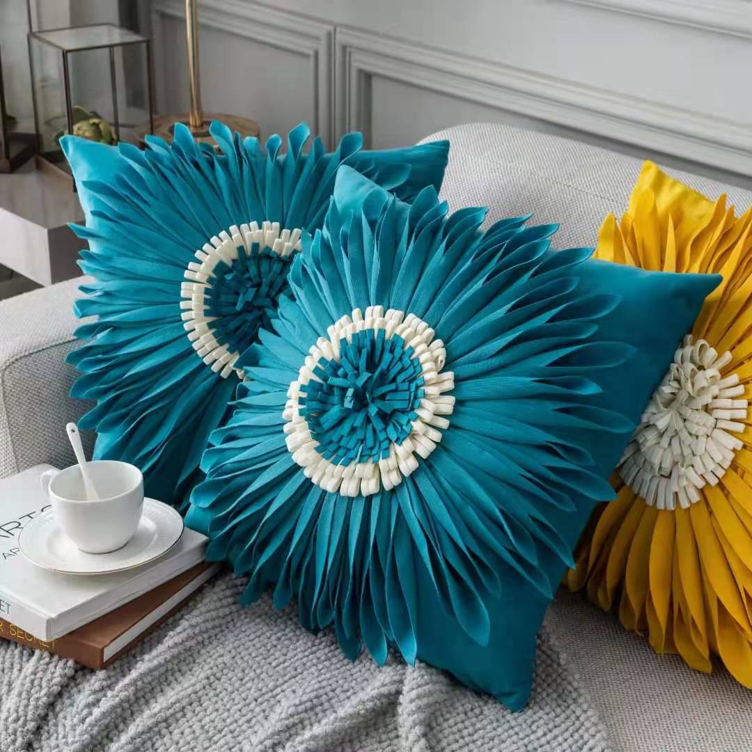 Throw Pillows Velvet Stitching 3D Chrysanthemum Cushion