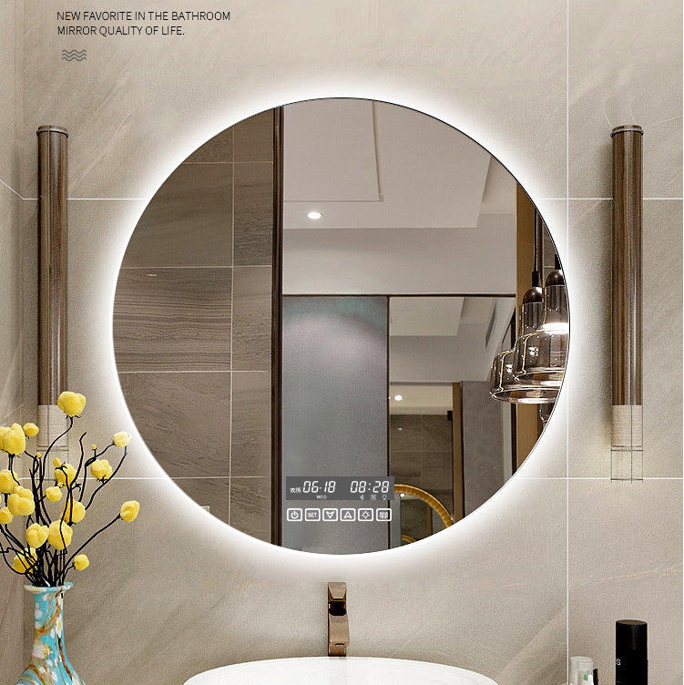 Round Smart Bathroom Toilet Mirror With Light Touch Screen Induction