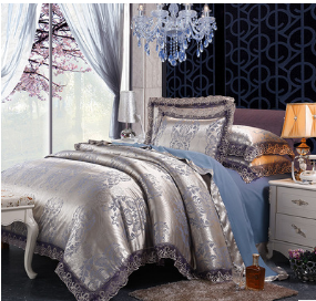 Ensemble de quatre pièces de luxe en soie de housse de couette en satin jacquard