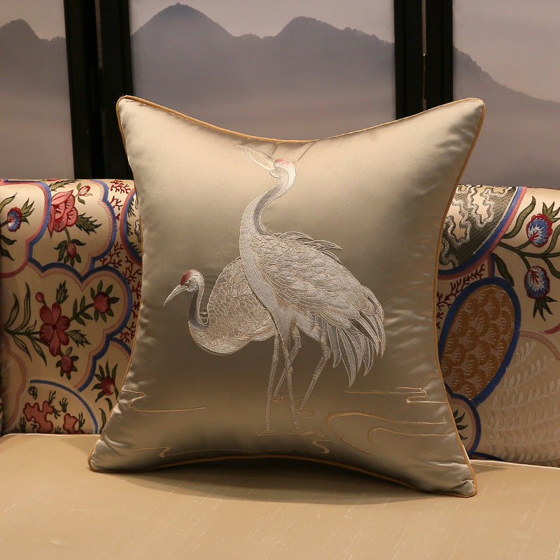 Crane Cushion Pillow Cover Without Core Silk Satin