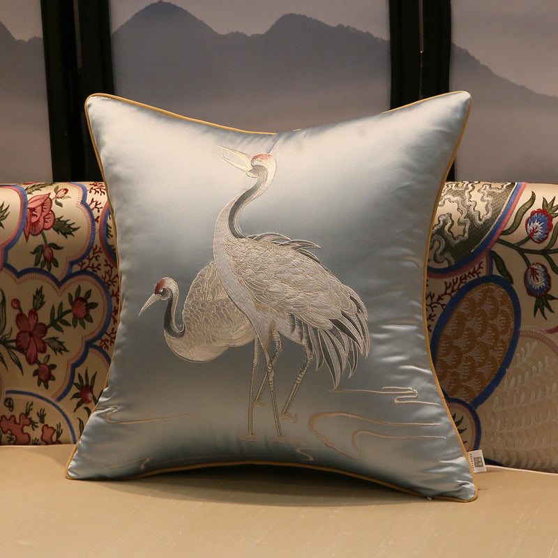 Crane Cushion Pillow Cover Without Core Silk Satin