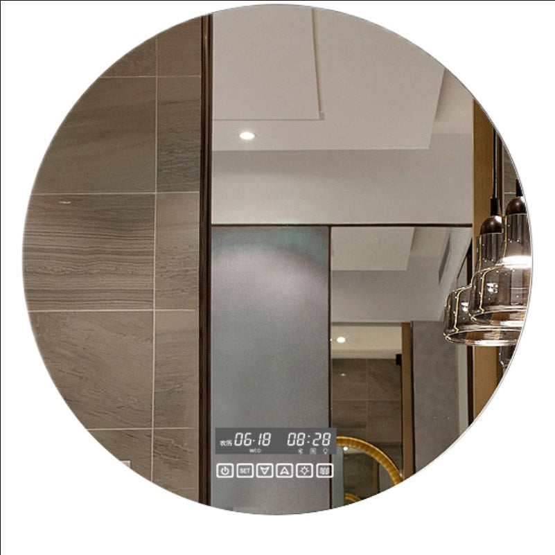 Round Smart Bathroom Toilet Mirror With Light Touch Screen Induction