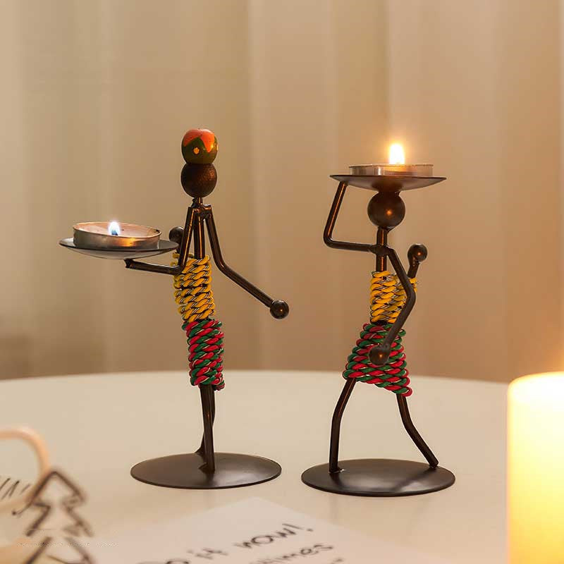 Creative African  statue Candle Holder Iron